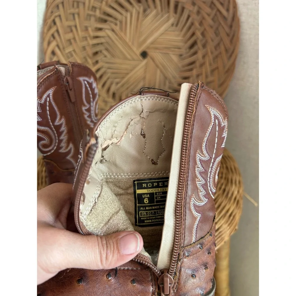 Roper Toddler Brown Faux Ostrich Western Cowboy Boots Size 6